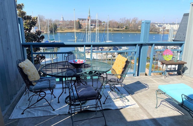 This Eastport condo has a large deck with amazing views of Spa Creek and downtown Annapolis.