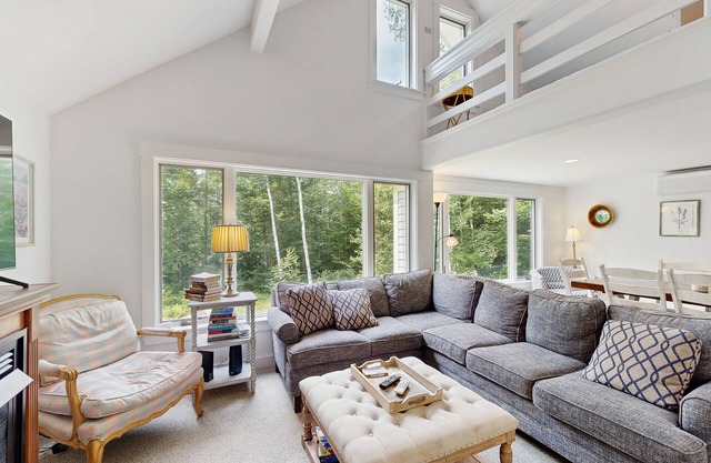 Two-level home near Story Land with deck, firepit & W/D
