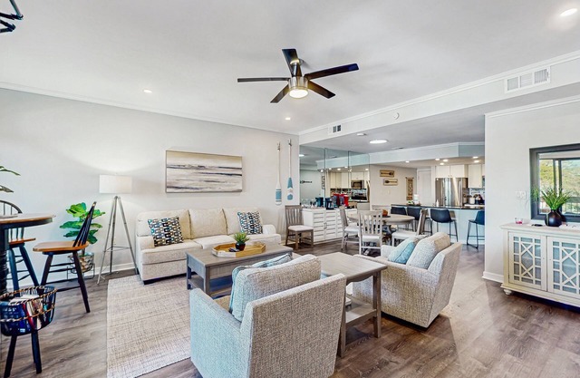 Waterfront, dog-friendly condo at Shelter Cove with pool, deck & harbor view