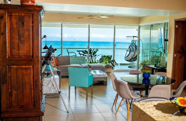 Whale Watching from our Large Oceanfront Condo on the Beach