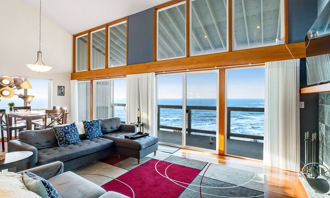 Otter Rock Condo | 2nd-floor oceanfront condo w/hot tub, pool, ocean view, wood-burning fireplace