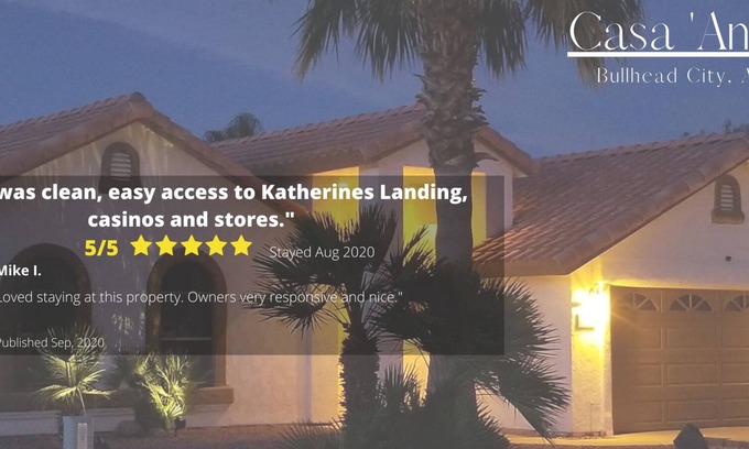 Bullhead City House | 3/2 custom pool home, gated marina. Sleeps 6, Dogs OK, 40 acre greenbelt 30 days