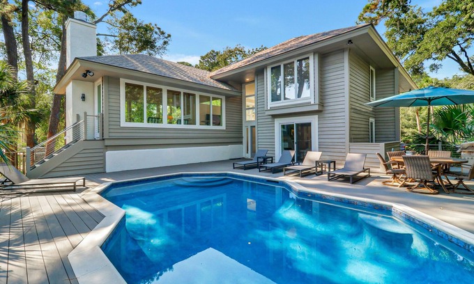 Oceanside House | 4th Row Ocean Sea Pines Home - Dog Friendly - Steps to Beach - Private Pool