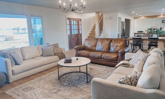 Brookline Station House | 75-Acre Luxury Farmstay- Farm Animals, Trails, Fishing, & Game Room