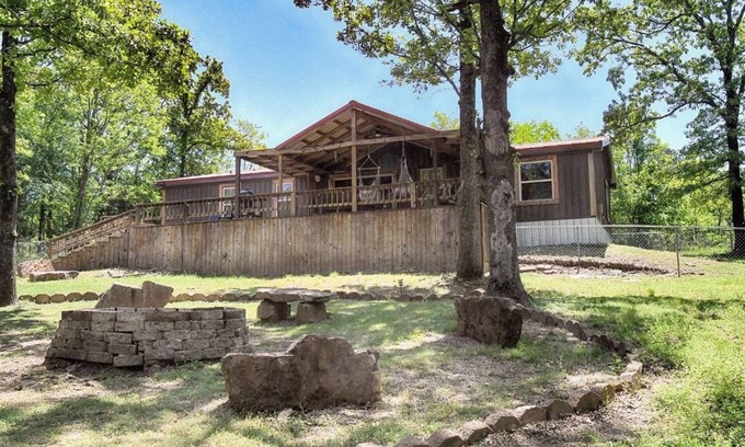 Vian Cabin | Accommodating up to 12 people w/3 bedrooms, 2 bathrooms & a super-sized firepit.