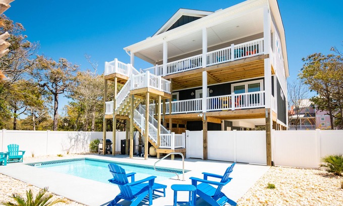 Yaupon Beach House | All Decked Out: Spectacular Home with Pool, Elevator, Ample Outdoor Living Space