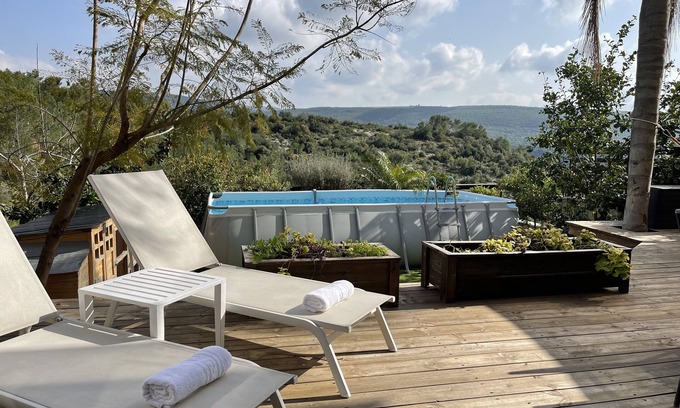 Haifa Apartment | Amazing Boutique Suite with Pool, HotTub, Garden and Breathtaking Mountains View