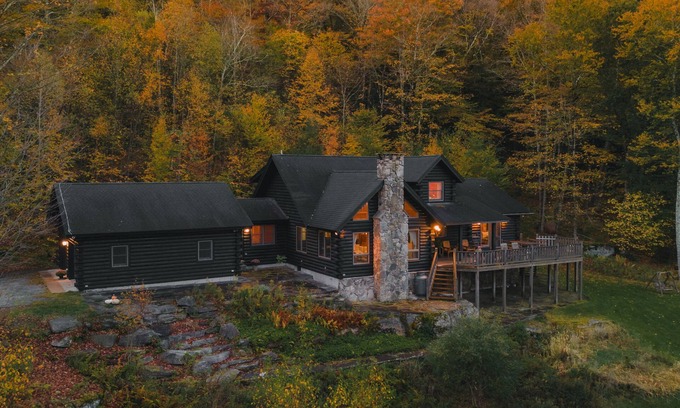 Livingston Manor House | Amber Acres Lodge; Spacious Log Cabin with Mountain Views and Lake Access