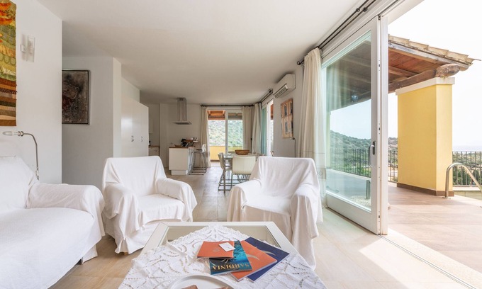 Villasimius Apartment | Apartment 'Attico Nicole' with Sea View, Private Pool and Air Conditioning