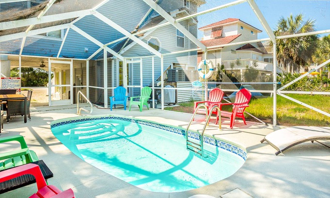 Plantation House | Beach Across the Street! Dog-Friendly Home w/ Private Pool, AC, WiFi & Games!