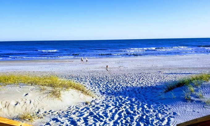 Atlantic Beach Condo | BEACH TIME! Ocean side! Private area, no crowds - Steps from sand. Downstairs.