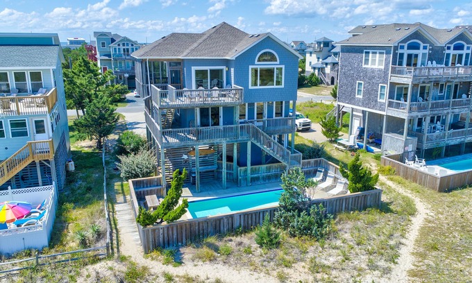 Waves House | Beachfront getaway with ocean views, private pool, hot tub, bar, deck & foosball