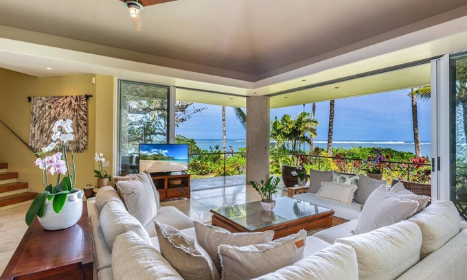 Kilauea House | Beachfront in Anini! Relaxed Outdoor Living.Large Lanai, Manicured landscape
