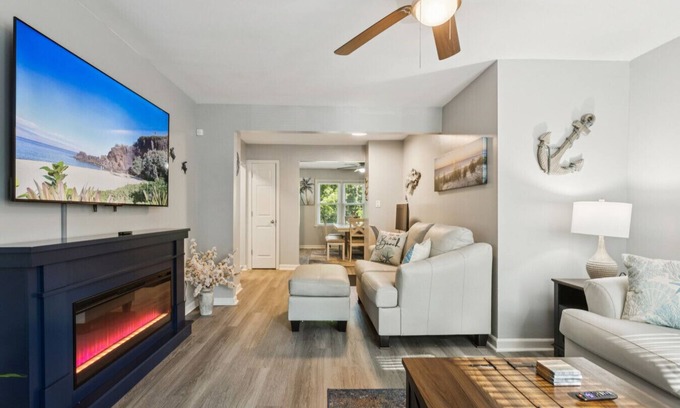 Kansas City House | Beachy Haven Duplex - 3BR/2BA, Pet-Friendly with Firepit