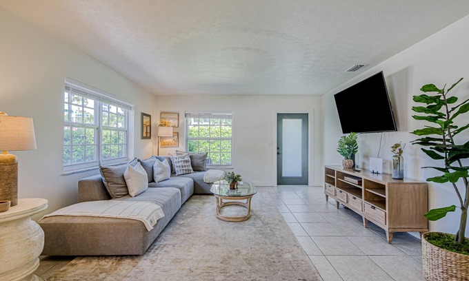 Juno Beach House | Beautiful home across street from beach path with AC, patio & washer/dryer
