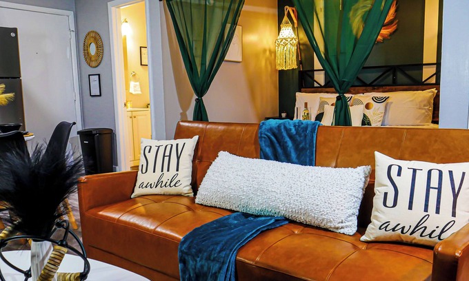 Huntsville Apartment | Boho Studio Retreat King Bed, Prime Location