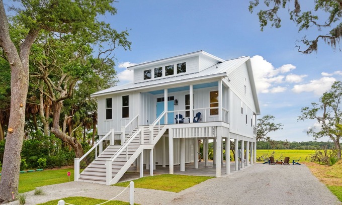 Edisto Island House | Brand-new home near the beach with firepit, marsh views, deck, & W/D