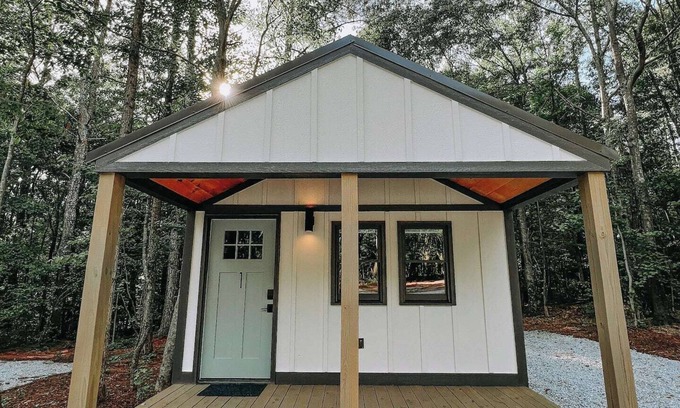 Hartwell Apartment | Cabin #1: Studio style layout with kitchenette and a large gravel parking pad beside the cabin for easy boat or trailer storage.