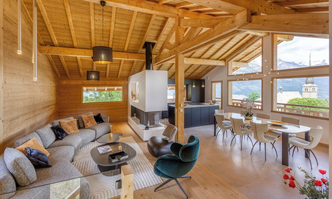 Combloux Ski Chalet | Chalet de Luxe Combloux Malouhe - Vue Panoramique Eglise, Mont Blanc