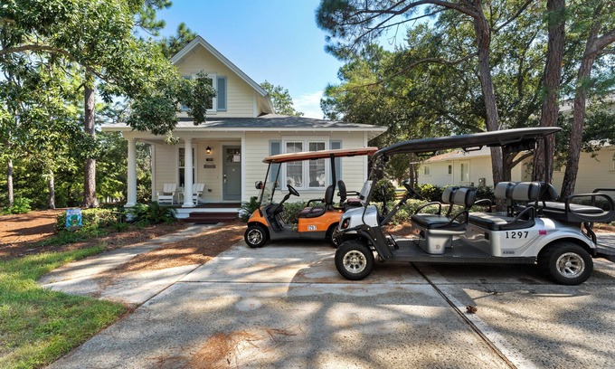 Laurel Grove House | Charming Beach Cottage w/2 GOLF CARTS! Pool, Hot Tub, Beach Tram, Near Wharf
