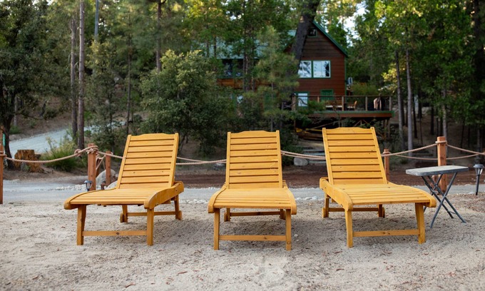Bass Lake Cabin | chic old style cabin, forest suite & dome lake front. Private beach and own dock