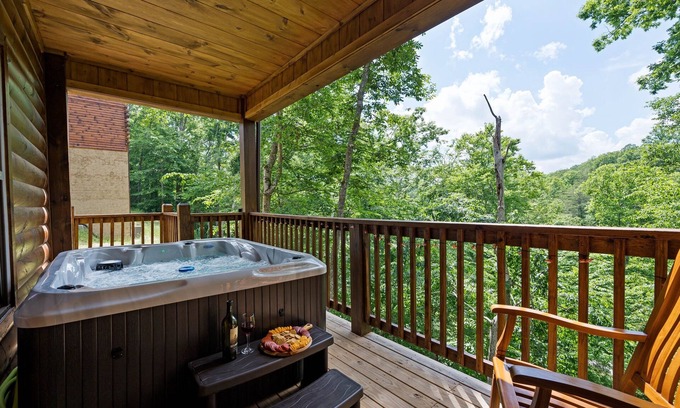 Sevierville Cabin | Classic Log Cabin w/Foliage Views Pool,Tub,Dogs!