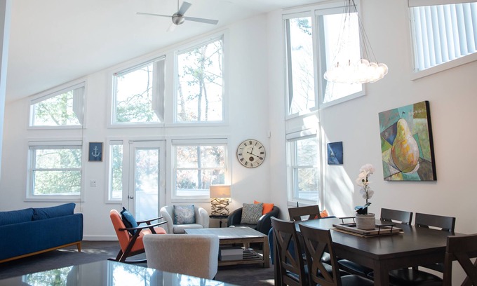 East Falmouth House | Contemporary coastal retreat nearby Falmouth beaches! w/spacious living area
