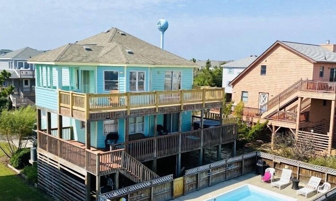 Ocean Sands House | Corolla 5 bed 3 bath ocean views, ocean side, a private heated pool and hot tub