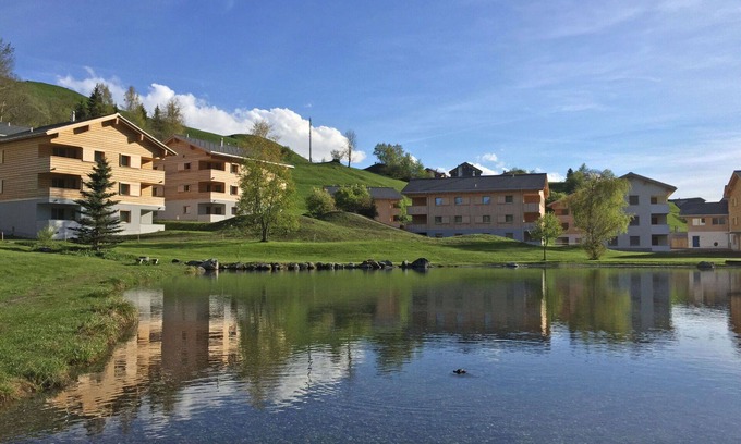 Tavanasa Apartment | Cosy apartment for 4 guests with pool, WIFI, hot tub, TV, patio, panoramic view and parking