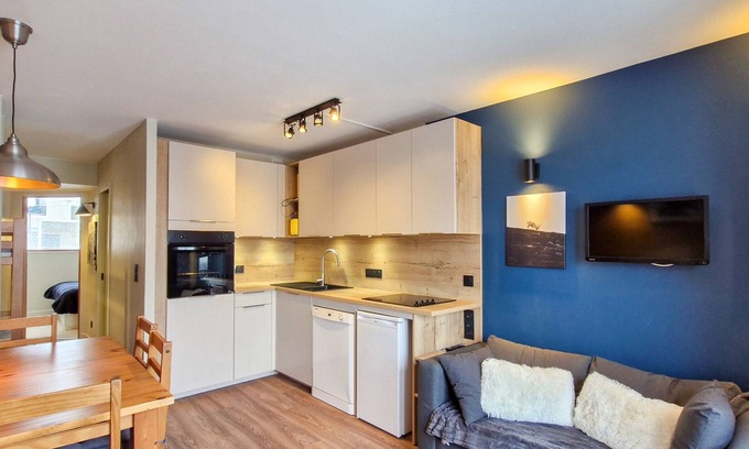 Flaine Apartment | Cozy Apartment near Ski Slopes with Balcony, TV, and Kitchenette