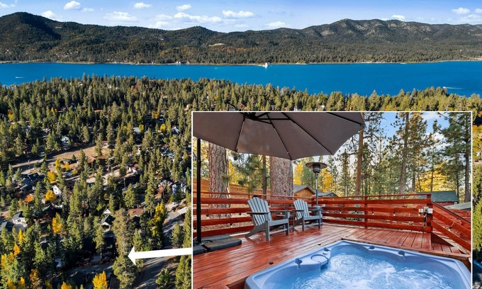 Big Bear Lake Cabin | Cozy Bear Retreat by Destination Big Bear : Close to the Lake! Minutes to the Village! Hot Tub! BBQ! Tesla/EV Charger!