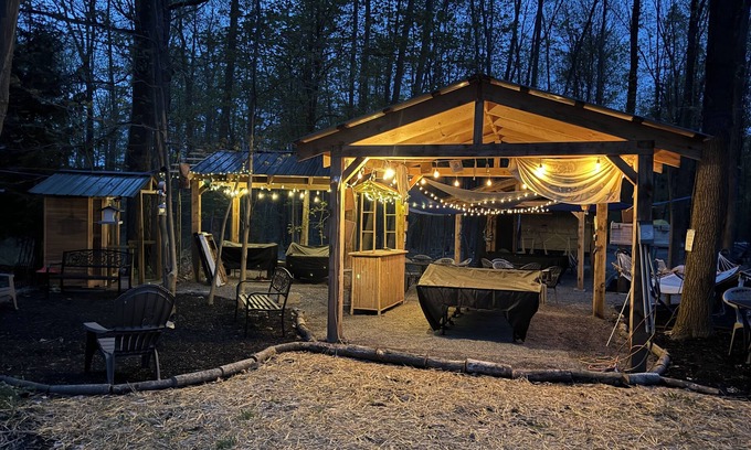 Watkins Glen RV Rental | Cozy Camper with private hot tub The Hideout unit 1