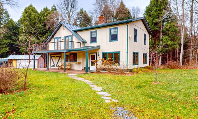 Moretown House | Cozy house in the woods, riverfront, trail, fireplace, wifi, w/d, bbq, balcony