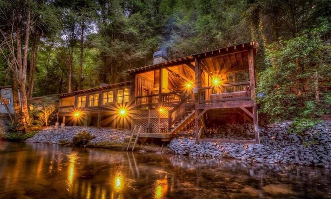 Cashes Valley Cabin | Creekside R&R- Fish or Tube from Deck | Outdoor Living | Screened Porch | Hot Tub