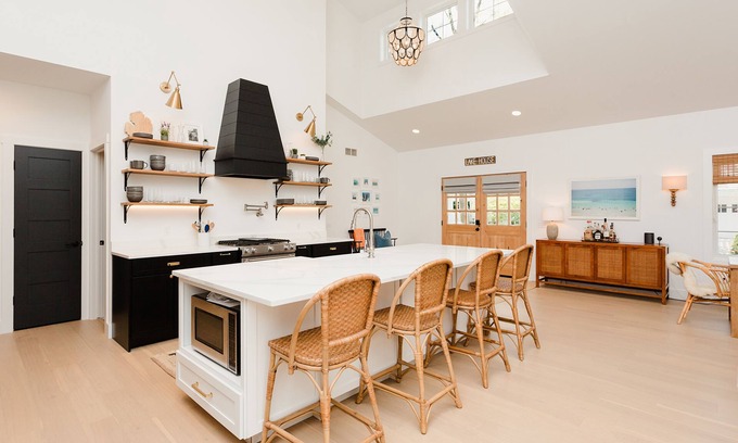 Grand Beach House | Designer home across from beach, big yard, fire pit, 3 blks to park/playground