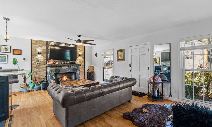 Asheville House | Discover Gothic Mountain Retreat Clawfoot Tub, Lush Deck, and Tranquil Coy Pondn