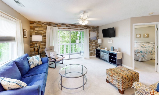 St. James Condo | Dog-friendly condo with pool access, private balcony, W/D, & central AC