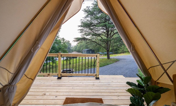 Great Cacapon RV Rental | Dog Friendly Glamping for Two in Wooded Area