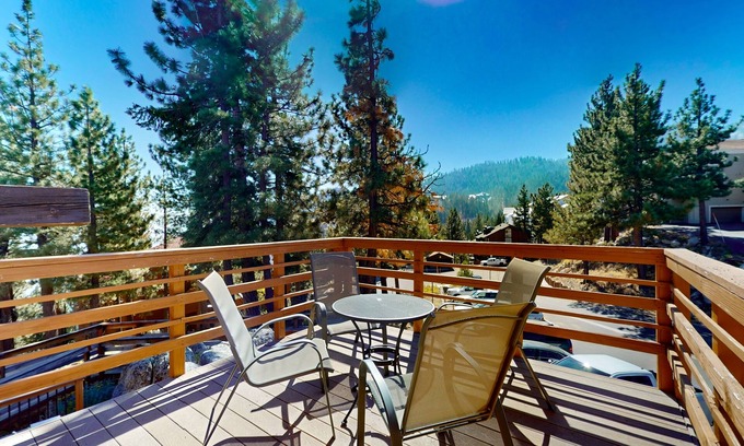 Tahoe Village Condo | Dog-friendly nature escape with generous balcony, fireplace, & views, sleeps 6