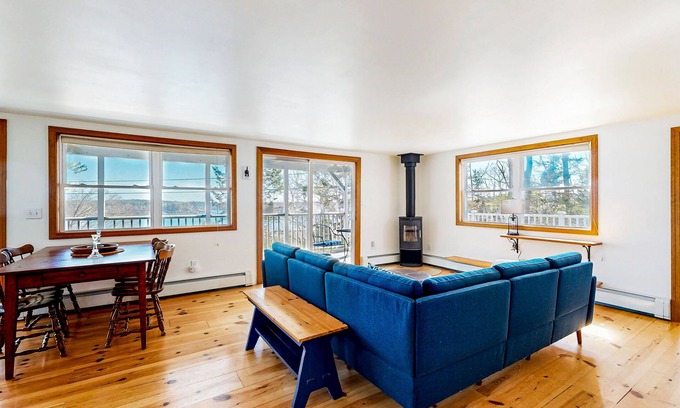 East Boothbay House | Dog-friendly river-view home with wood stove, deck, patio, dock, beach, grill