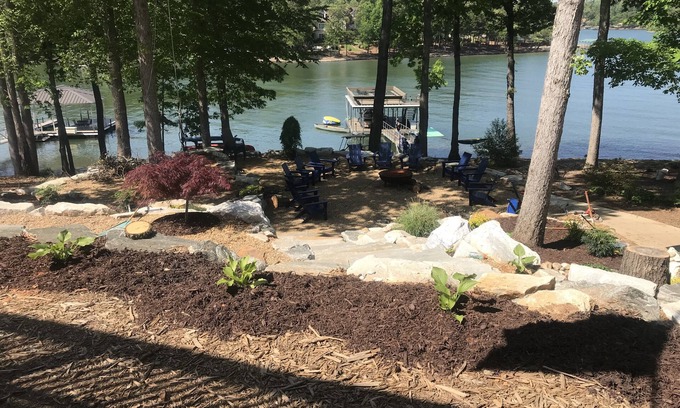 Seneca House | Dujardins waterfront lake Keowee home, with double dock on a deep, wide cove.