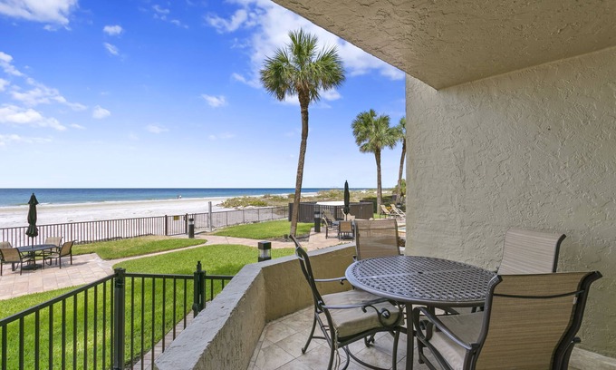 Redington Shores Condo | Elevated Ground Level Direct Gulf Front 2 Bedroom/2 Bath Condo
