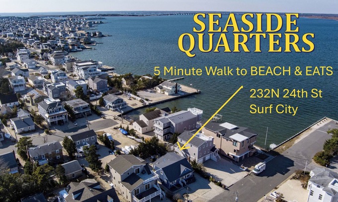 Surf City House | EZ WALK 2 BEACH & EATS 2 OFF BAY BIKES BADGES FIREPIT GAME ROOM TOWELS & LINENS!