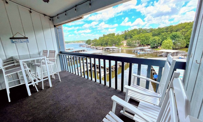 Osage Beach Condo | F Lakefront Condo Remolded Boat Slip, Patio Views, Sleeps 4, Pool, Kitchen WI-FI