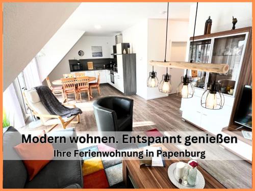 Papenburg Apartment | Ferienwohnung "Atlantis" Papenburg Balkon Einbauküche Neubau 74 qm Free Wifi 2 Schlafzimmer 4 Personen