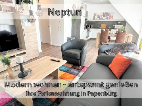Papenburg Apartment | Ferienwohnung "Neptun" Papenburg Balkon Einbauküche Neubau 74 qm Free WiFi 2 Schlafzimmer bis 4 Personen