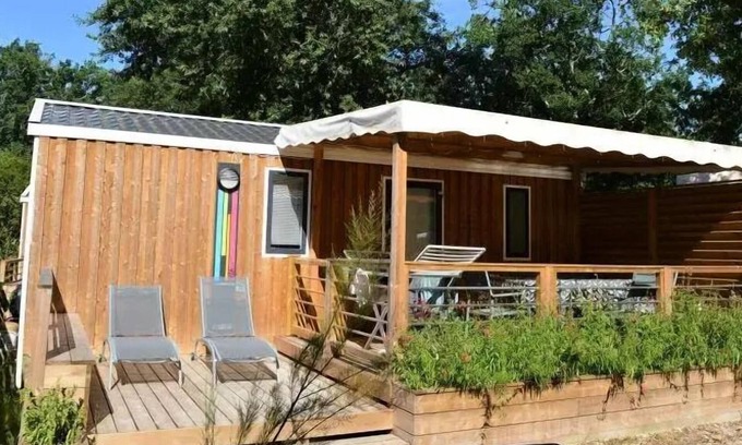 Ares House | Flower Camping La Canadienne * - PREMIUM CLIM mobile home 28m² - 2 bedrooms + semi-covered terrace + TV + sheets + towels included 5 people