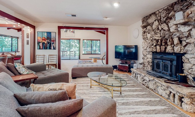 Cazadero House | Forested home near the river with a hot tub, deck, playground, & washer/dryer