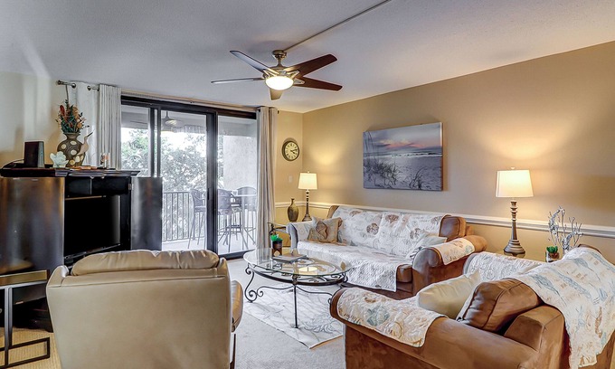Folly Field Villa | Fun island retreat with pool, hot tub, beach access & balcony