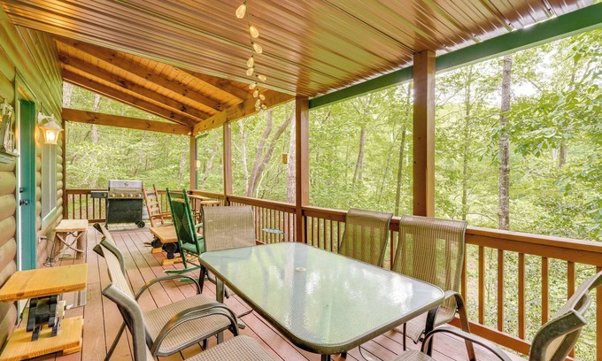 Unaka Cabin | Game Room & 3-Story Deck at Lake Hiwassee Hideaway